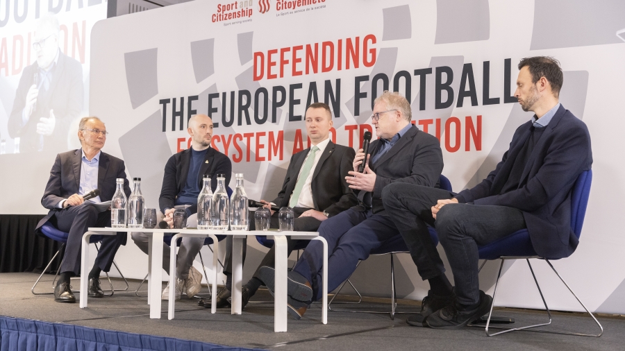 Leading sports industry figures defend current football model against Super League threat in Brussels
